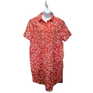 Soul Linen Shirt Dress L Coral Print Pockets Round Hem Size Large Summer Travel